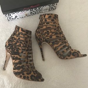 Leopard print cage style heels